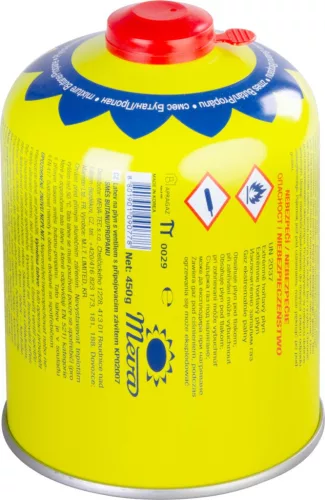 Gázpatron, Meva, EN417, 450 g, Propán-Bután töltet, szabványos menetes, Atos és Apollo típusokhoz