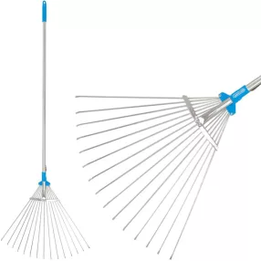   Lombseprű, gereblye, Aquacraft 380310 Prémium, ezüst/kék, 15 fogú, acél fej, alumínium nyél, 30–50 cm munkaszélesség, 152 cm nyél, állítható szélesség