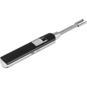   Elektromos plazma öngyújtó, Strend Pro Flexi, fekete/ezüst, 21 cm, szélálló, rugalmas nyakú, akkumulátoros, USB-n tölthető