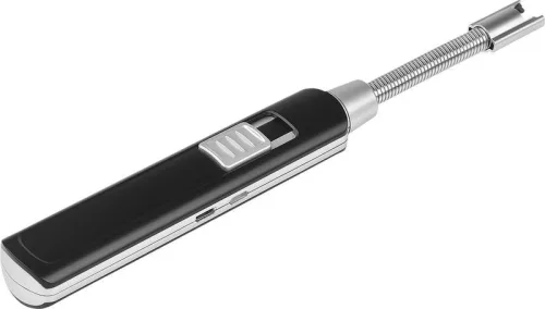 Elektromos plazma öngyújtó, Strend Pro Flexi, fekete/ezüst, 21 cm, szélálló, rugalmas nyakú, akkumulátoros, USB-n tölthető