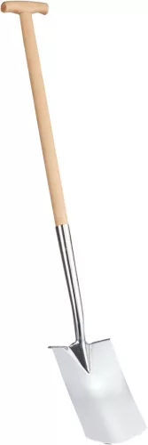 Ásó, Strend Pro Premium, egyenes fej, ezüst, 55 × 18 × 118 cm, rozsdamentes acél fej, fa nyél T-markolat