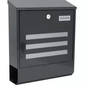   Postaláda, Strend Pro Linea, antracit, 35 x 11,5 x 41,5 cm, porszórt acél, falra szerelhető, kulcsos cilinderzárral