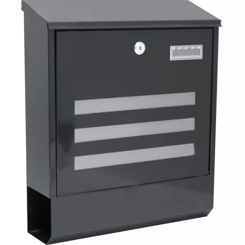 Postaláda, Strend Pro Linea, antracit, 35 x 11,5 x 41,5 cm, porszórt acél, falra szerelhető, kulcsos cilinderzárral