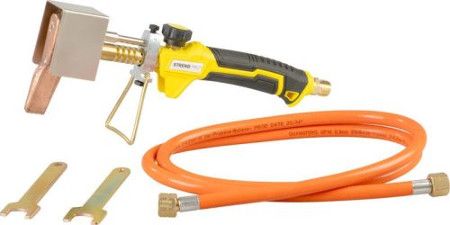 Forrasztólámpa, Strend Pro, Propán-Bután gázhoz, 150 cm tömlő, piezo gyújtás, lángszabályozás, ergonomikus fogantyú, maximum 1300 °C