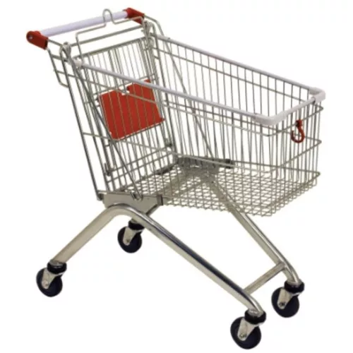 Bevásárlókocsi, Strend Pro Racks DC70B, szürke, 90 x 53 x 98 cm, kerekes, acél, műanyag markolat és kerékborítás