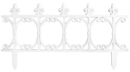 Mini díszkerítés, Strend Pro Garden Gardens F755, fehér, 64 x 34 cm, műanyag, kovácsoltvas hatású, összekapcsolható, leszúrható, 4 db/csomag
