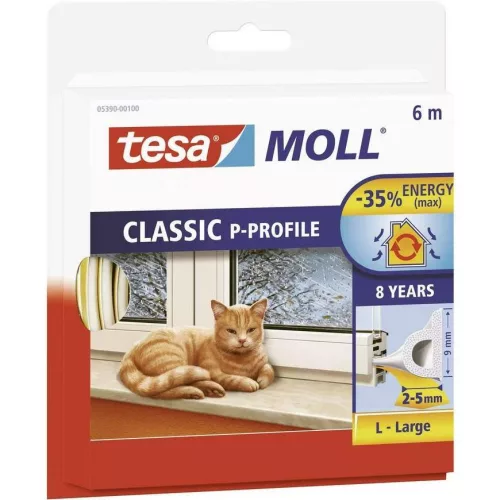 Ajtó és ablaktömítő gumicsík, TESA, fehér, 9 x 5,5 mm, hosszúság: 6 m, kis hézagok (1 - 3,5 mm) tömítésére