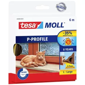   Ajtó és ablaktömítő gumicsík, TESA, barna, 9 x 5,5 mm, hosszúság: 6 m, kis hézagok (1 - 3,5 mm) tömítésére