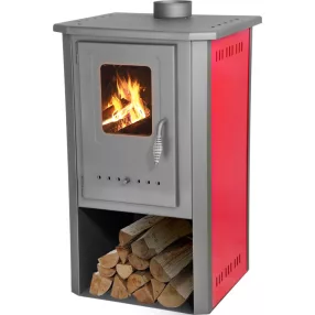   Kályha, Strend Pro Thalia Pella, piros, 5,4 kW, acél és samott, cserélhető rostéllyal, fa és barnaszén tüzelésű, 120 mm füstcső átmérő, 81,4% hatásfok