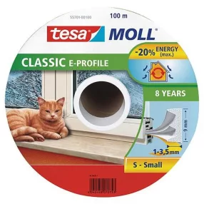   Ajtó és ablaktömítő gumicsík, TESA, fehér, 9 x 4,0 mm, hosszúság: 100 m, kis hézagok (1 - 3,5 mm) tömítésére