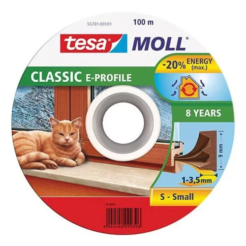 Ajtó és ablaktömítő gumicsík, TESA, barna, 9 x 4,0 mm, hosszúság: 25 m, kis hézagok (1 - 3,5 mm) tömítésére