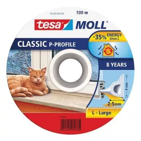   Ajtó és ablaktömítő gumicsík, TESA, fehér, 9 x 5,5 mm, hosszúság: 100 m, kis hézagok (1 - 3,5 mm) tömítésére