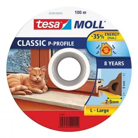   Ajtó és ablaktömítő gumicsík, TESA, barna, 9 x 4,0 mm, hosszúság: 100 m, nagy hézagok (2 - 5,0 mm) tömítésére