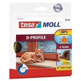   Ajtó és ablaktömítő gumicsík, TESA, barna, 9 x 8,0 mm, hosszúság: 6 m, nagyon nagy hézagok (3 - 7,0 mm) tömítésére