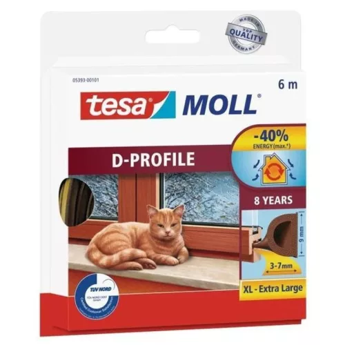 Ajtó és ablaktömítő gumicsík, TESA, barna, 9 x 8,0 mm, hosszúság: 6 m, nagyon nagy hézagok (3 - 7,0 mm) tömítésére