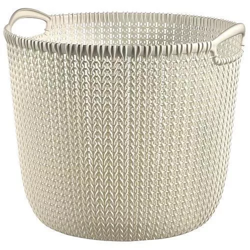 Tárolókosár, Curver Knit, krémszínű, 30 literes, 40 x 39 x 33 cm, egymásra rakható, műanyag, horgolt mintás, fülekkel, kerek