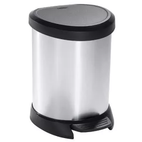   Szemeteskuka, Curver Deco Bin, 15 l, ezüst/fekete, pedálos, ujjlenyomatmentes, műanyag, fémhatású