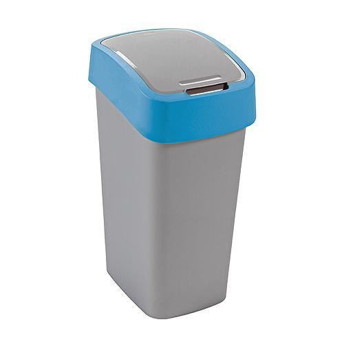 Szemeteskuka, Curver Flip Bin, 10 l, ezüstszürke/kék, kézi nyitású, csuklós fedelű, műanyag, praktikus