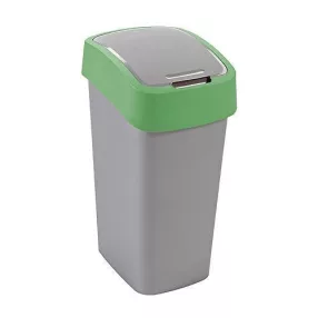   Szemeteskuka, Curver Flip Bin, 25 l, ezüstszürke/zöld, kézi nyitású, csuklós fedelű, műanyag, praktikus