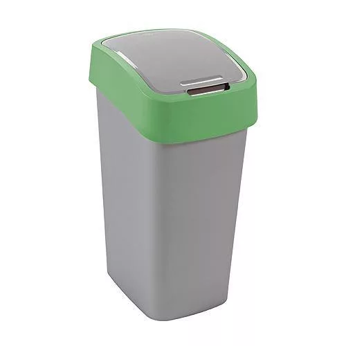 Szemeteskuka, Curver Flip Bin, 25 l, ezüstszürke/zöld, kézi nyitású, csuklós fedelű, műanyag, praktikus