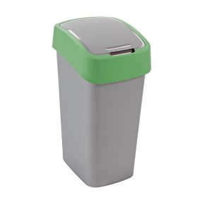   Szemeteskuka, Curver Flip Bin, 50 l, ezüstszürke/zöld, kézi nyitású, csuklós fedelű, műanyag, praktikus