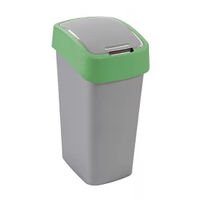   Szemeteskuka, Curver Flip Bin, 50 l, ezüstszürke/zöld, kézi nyitású, csuklós fedelű, műanyag, praktikus