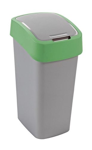 Szemeteskuka, Curver Flip Bin, 50 l, ezüstszürke/zöld, kézi nyitású, csuklós fedelű, műanyag, praktikus