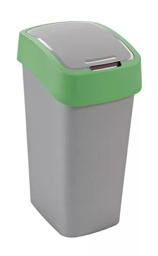 Szemeteskuka, Curver Flip Bin, 50 l, ezüstszürke/zöld, kézi nyitású, csuklós fedelű, műanyag, praktikus