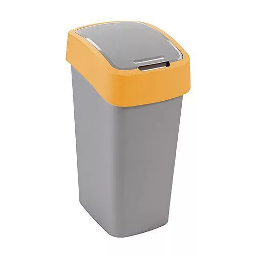 Szemeteskuka, Curver Flip Bin, 50 l, ezüstszürke/sárga, kézi nyitású, csuklós fedelű, műanyag, praktikus