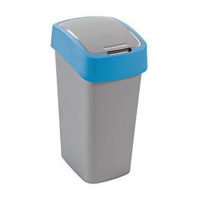   Szemeteskuka, Curver Flip Bin, 50 l, ezüstszürke/kék, kézi nyitású, csuklós fedelű, műanyag, praktikus