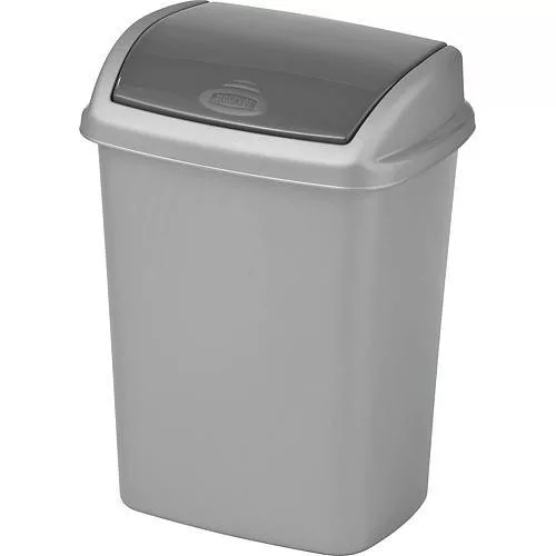 Szemeteskuka, Curver Dominik, 10 l, ezüst/grafit, kézi nyitású, forgatható fedél, műanyag, zárt kivitel