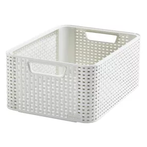   Tárolókosár, Curver Style2 M, krémszínű, 38 x 29 x 17 cm, egymásra rakható, műanyag, rattan hatású, fogantyúkkal, szögletes