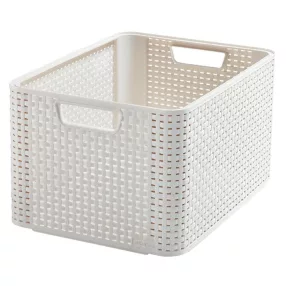   Tárolókosár, Curver Style L, krémszínű, 20 literes, 32,6 x 43,6 x 23 cm, egymásra rakható, rattan hatású, fogantyúkkal, szögletes