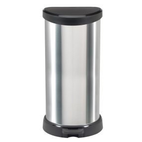   Szemeteskuka, Curver Deco Bin, 40 l, ezüst/fekete, pedálos, ujjlenyomatmentes, műanyag, fémhatású