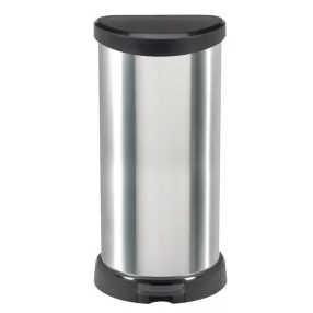   Szemeteskuka, Curver Deco Bin, 40 l, ezüst/fekete, pedálos, ujjlenyomatmentes, műanyag, fémhatású