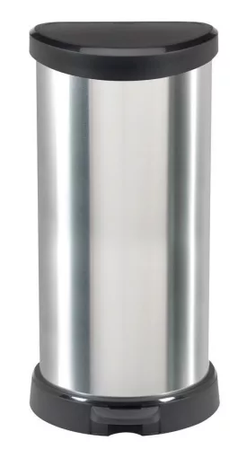 Szemeteskuka, Curver Deco Bin, 40 l, ezüst/fekete, pedálos, ujjlenyomatmentes, műanyag, fémhatású