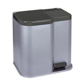   Szemeteskuka, Curver Duo Bin, 21 l, ezüst/fekete, kétkamrás, szelektív hulladékgyűjtéshez, 15 + 6 literes kamrák