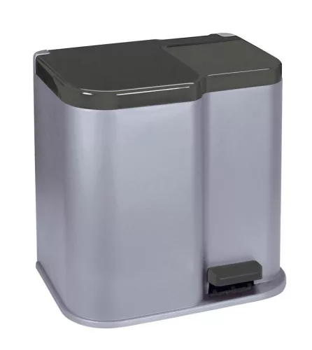 Szemeteskuka, Curver Duo Bin, 21 l, ezüst/fekete, kétkamrás, szelektív hulladékgyűjtéshez, 15 + 6 literes kamrák