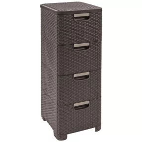   Komód, Curver Stylre, sötétbarna, 33 x 79 x 38 cm, 4 fiókos, műanyag, rattan hatású, szögletes