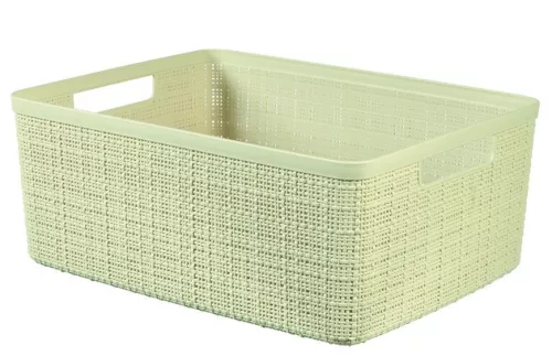 Tárolókosár, Curver Jute M, krémszínű, 12 literes, 36 x 28 x 15 cm, műanyag, juta hatású, fogantyúkkal, szögletes