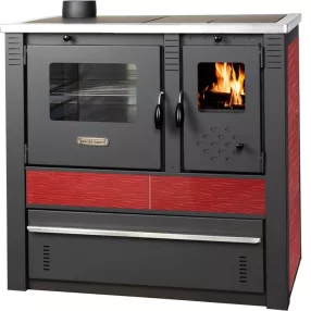   Strend Pro PANONIA fatüzelésű sparhelt, piros, sütővel, 10,54 kW, 51 × 90 × 85 cm, bal oldali füstcső kimenet, átmérő: 120 mm