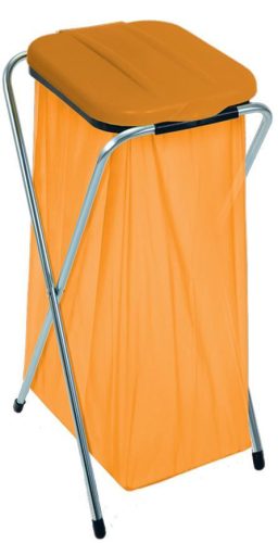 Szemeteszsáktartó állvány, Strend Pro Ecofix-1 Solo, egyzsákos, zsákkapacitás: 20–130 l, horganyzott keret, 36 × 42 × 78 cm, narancssárga fedél