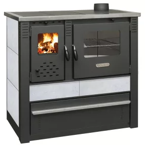   Strend Pro PANONIA fatüzelésű sparhelt, fehér, sütővel, 10,54 kW, 51 × 90 × 85 cm, jobb oldali füstcső kimenet, átmérő: 120 mm