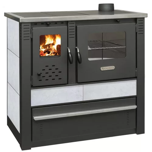 Strend Pro PANONIA fatüzelésű sparhelt, fehér, sütővel, 10,54 kW, 51 × 90 × 85 cm, jobb oldali füstcső kimenet, átmérő: 120 mm