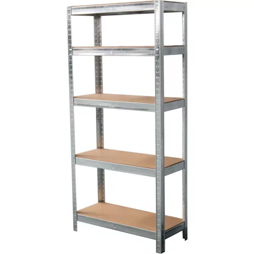 Műhelypolc, Strend Pro Racks, ezüst, 150 x 70 x 30 cm, 5 polcos, acél, MDF polclapok, állítható polcmagasság