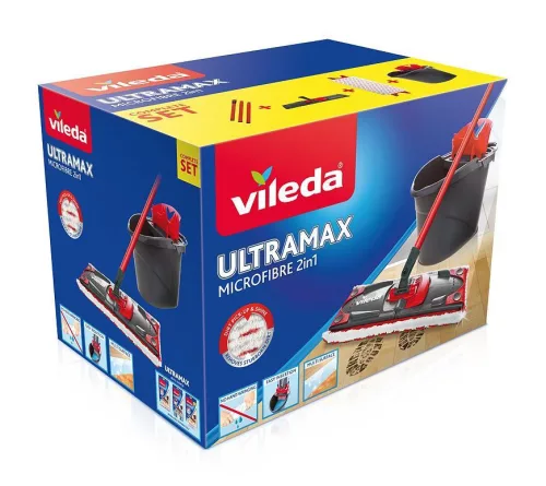 Felmosó szett, Vileda Ultramax Complete Set, felmosó és vödör, mikroszálas és koptatószálas 2 az 1-ben mosóhuzat