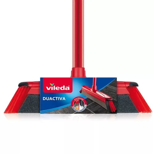Seprű, Vileda DuActiva, fém nyéllel, 130 cm, piros-fekete, habszivacsos porfogó fejjel