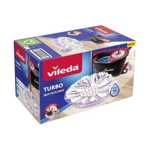 Felmosó szett, Vileda Turbo 3 az 1-ben, max. 125 cm teleszkópos rúd, mikroszálas, pedálos vödör, 99% baktériumeltávolítás vízzel (2211711A)