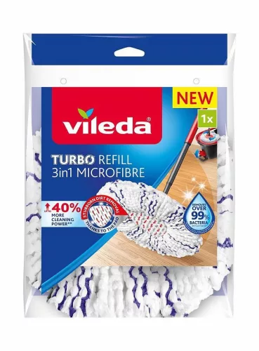 Felmosófej, Vileda, Turbo 3 az 1-ben, tartalék, mikroszálas, extra mosófelület, 40%-kal nagyobb tisztítóerő
