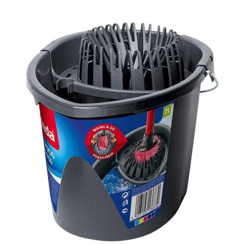 Vödör, Vileda SuperMocio Wring&Go, 7,5 liter, piros-szürke, csavarókosárral, újrahasznosított anyagból